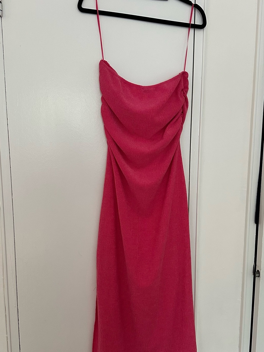 Strapless Hot Pink Cowl Neck Maxi Dress